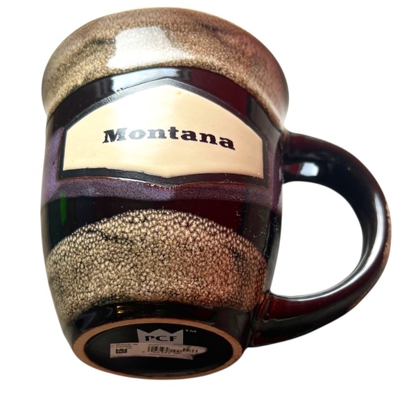 PCF MONTANA Souvenir Earth Tones Glazed Coffee Mug With Purple - Picture 1 of 8